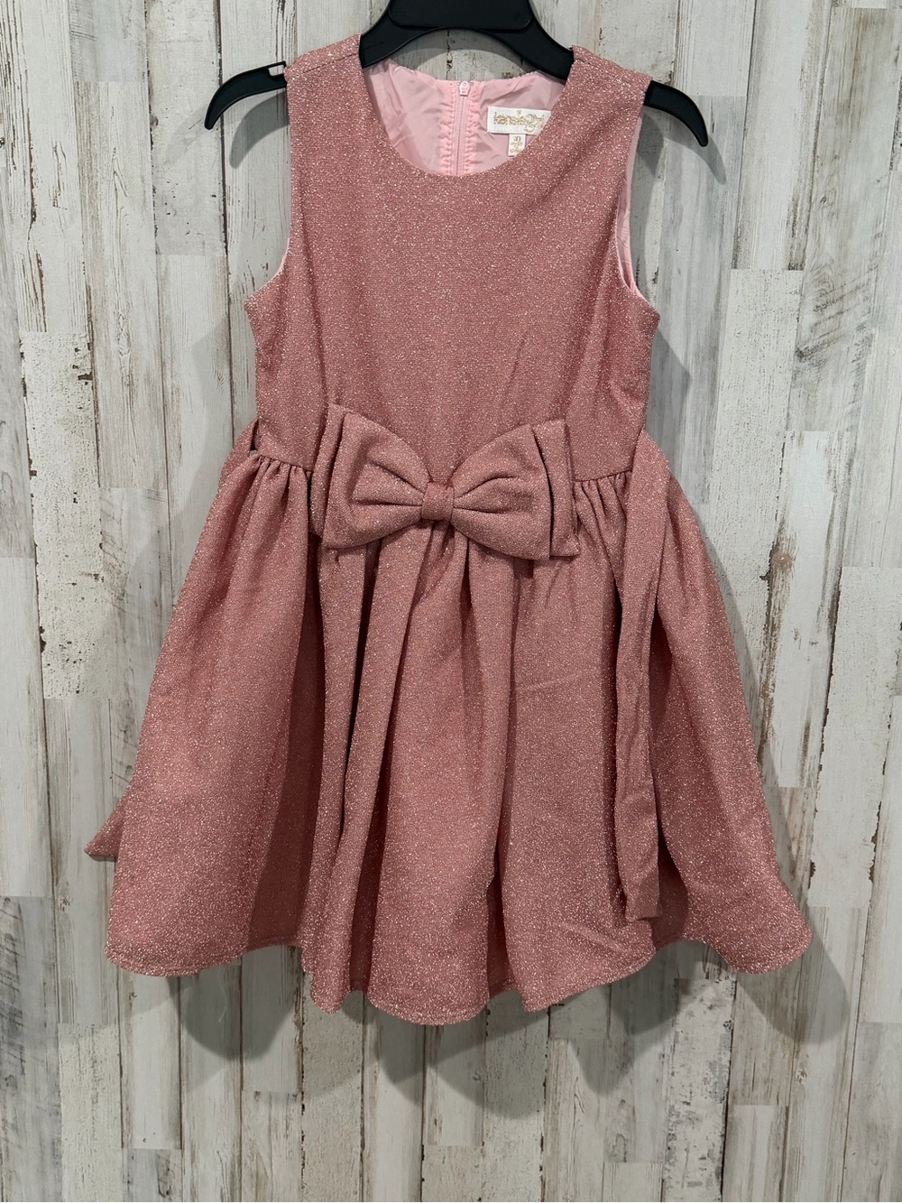 Kensie Girl Size 10 Pink Rose Gold Glitter Sparkle Party Dress Bow Formal